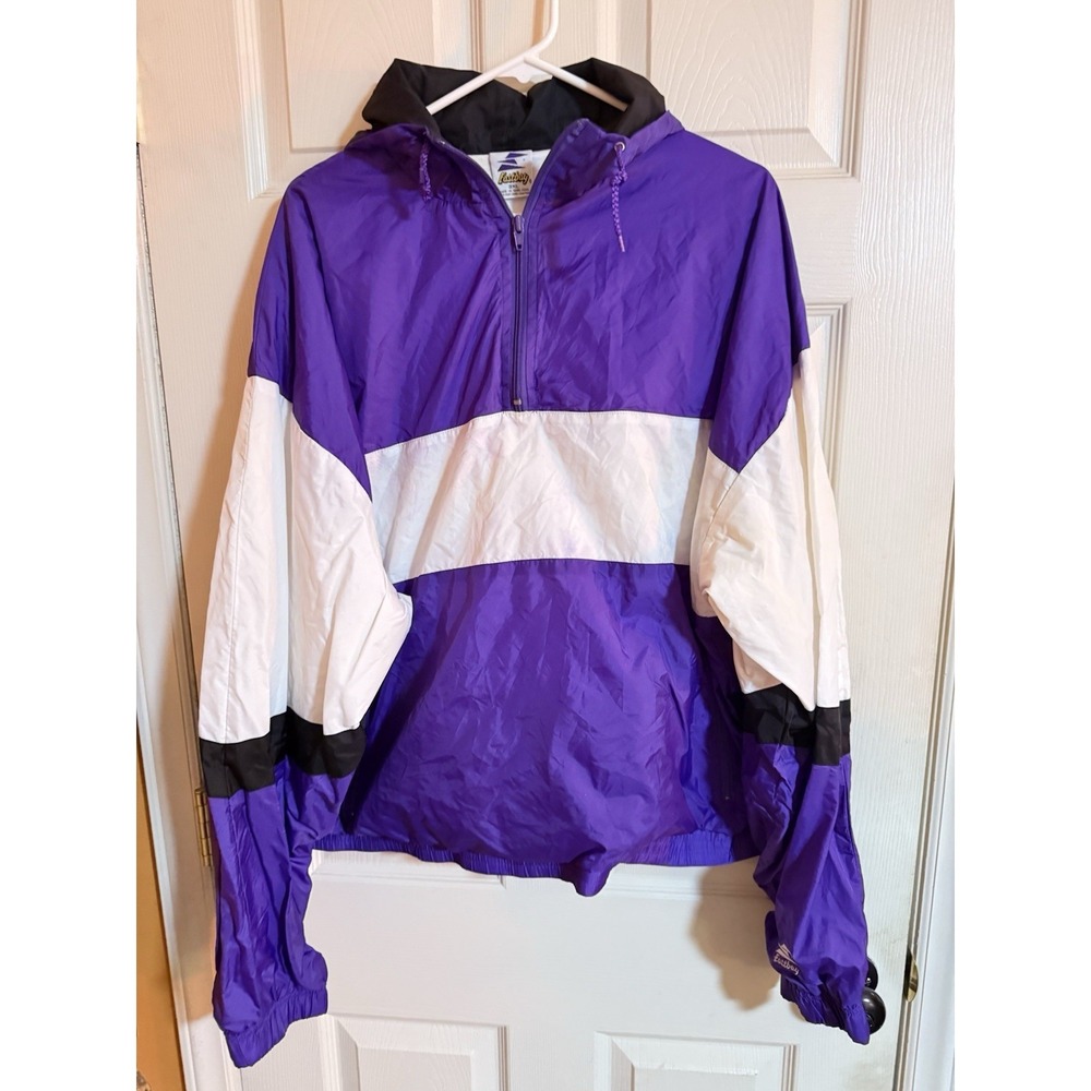 Vintage Eastbay Windbreaker Purple Color Block 3XL Pullover Hooded Vented